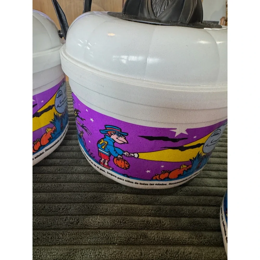 Vintage 1986 McDonalds Halloween Pails Buckets Bat Lid Decoration Lot of 5‎